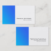 青ユニークスタイリッシュ白プレーンモダンシンプル 名刺 (正面/裏面)