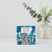 青ユニーク大理石QRコードモダン公証人 スクエア名刺 (スタンド正面)
