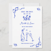 青ユニーク手お洒落引き弓フランスの写真 招待状 (正面)