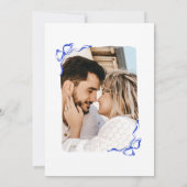 青ユニーク手お洒落引き弓フランスの写真 招待状 (裏面)