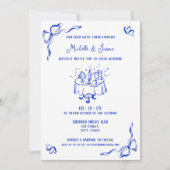 青ユニーク手お洒落引き弓フランスの写真 招待状 (正面)