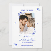 青ユニーク手お洒落引き弓フランスの写真 招待状 (正面)