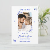 青ユニーク手お洒落引き弓フランスの写真 招待状 (スタンド正面)