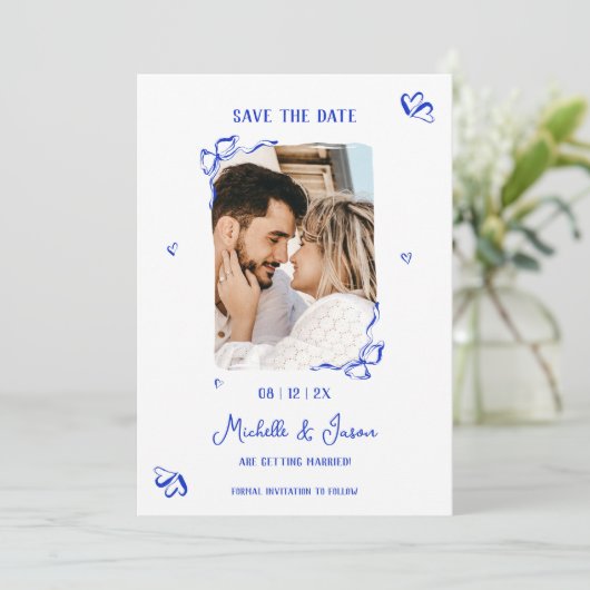 青ユニーク手お洒落引き弓フランスの写真 招待状 (スタンド正面)