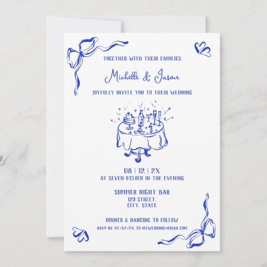 青ユニーク手引きボーコンテンポラリーウ 招待状 (正面)