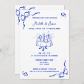 青ユニーク手引きボーコンテンポラリーウ 招待状 (正面/裏面)