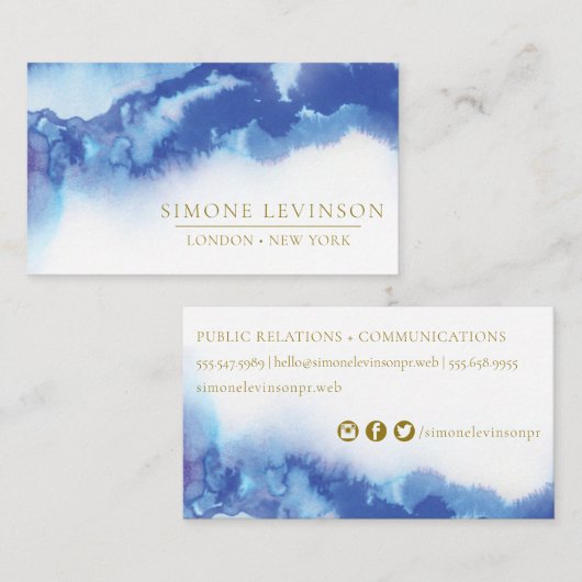 青ユニーク水色の形状 名刺 (正面/裏面)