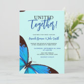 青ユニーク水色バタフライ結婚ズ 招待状 (スタンド正面)