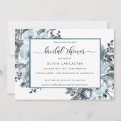 青ユニーク水色、青フローラブライダルシャワー 招待状 (正面)