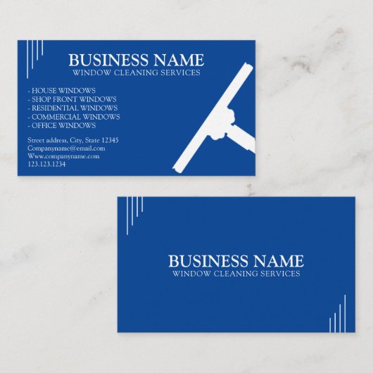 青ユニーク白ウィンドウ清掃サービス 名刺 (正面/裏面)
