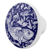 青ユニーク白コイ魚の様式化池植物 セラミックノブ (右)