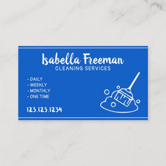 青ユニーク白メイドハウス清掃サービス 名刺 (正面)