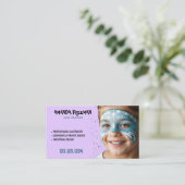 青ユニーク紫の子ども顔絵を描ズ 名刺 (スタンド正面)