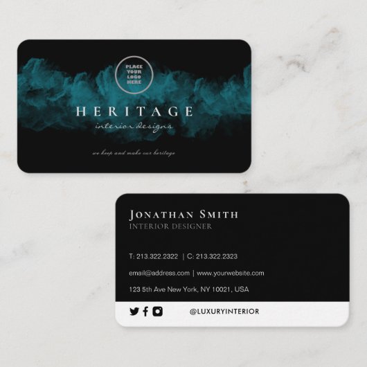 青ユニーク色の曇りと黒のロゴを追加 名刺 (正面/裏面)