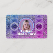 青ユニーク色ピンクと紫の装飾写真 名刺 (正面)