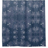 青ユニーク花柄ハイビスカス花 シャワーカーテン (正面)