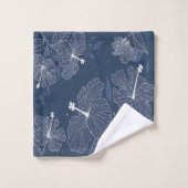 青ユニーク花柄ハイビスカス花 バスタオルセット (ウォッシュタオル)