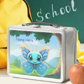 青ユニーク蝶キッズ自然動物グラフィック メタルランチボックス