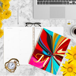 青ユニーク赤金ゴールドモノグラム液化抽象芸術 プランナー手帳