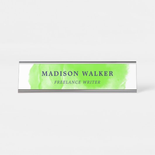 青リンゴ色の水彩画 デスクネームプレート (正面)