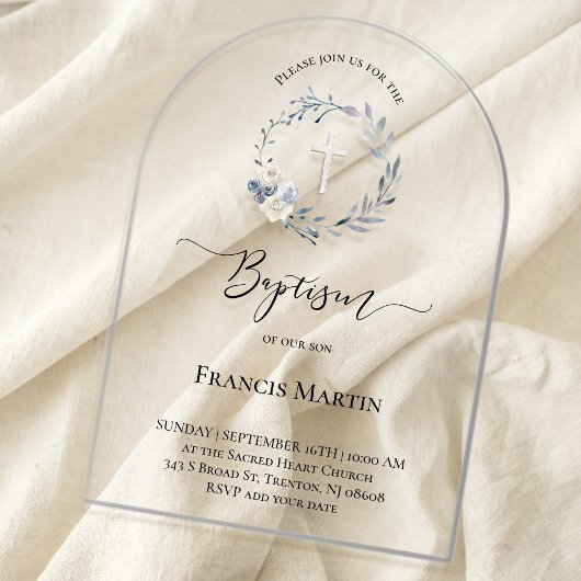 青リースバプテスマ アクリル招待状