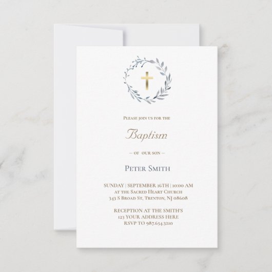 青リース | バプテスマ 招待状 (正面)