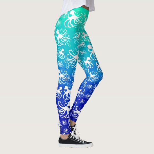 青レギンスへの緑の白いタコ レギンス (右)