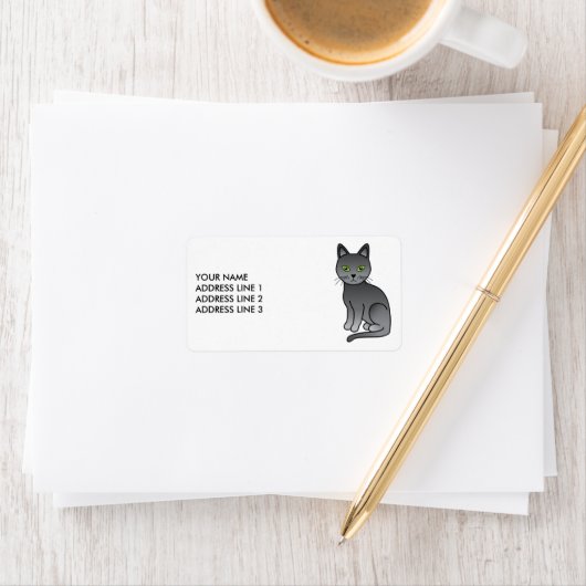 青ロシアのい可愛い漫画キャット&カスタム文字 ラベル (インサイチュ)