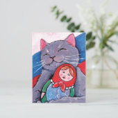 青ロシアのとバブシュカの人形 |愛国的な猫芸術 ポストカード (スタンド正面)