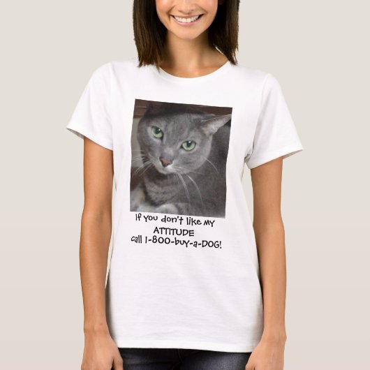 青ロシアの灰色の猫の態度ユーモア Tシャツ (正面)