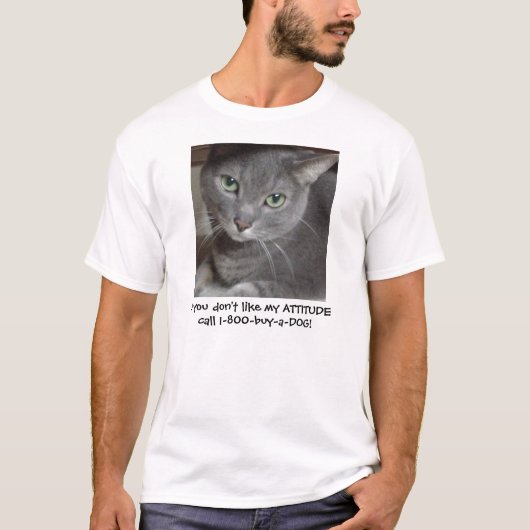 青ロシアの灰色の猫の態度ユーモア Tシャツ (正面)