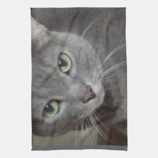 青ロシアの灰色の猫 キッチンタオル (縦)