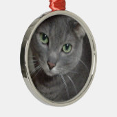 青ロシアの灰色の猫 メタルオーナメント (右)