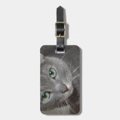 青ロシアの灰色の猫 ラゲッジタグ (正面縦)