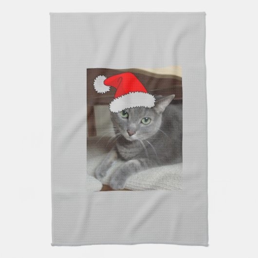 青ロシアの猫クリスマス キッチンタオル (縦)