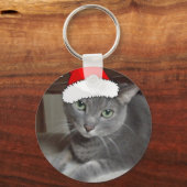 青ロシアの猫クリスマス キーホルダー (正面)