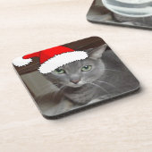 青ロシアの猫クリスマス コースター (左側)