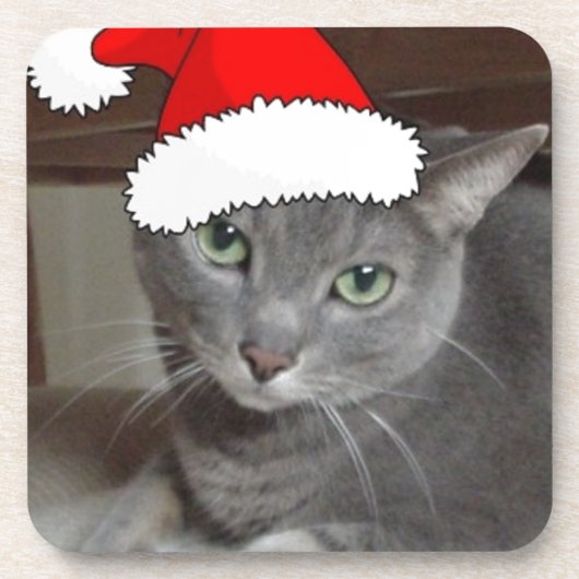 青ロシアの猫クリスマス コースター (正面)
