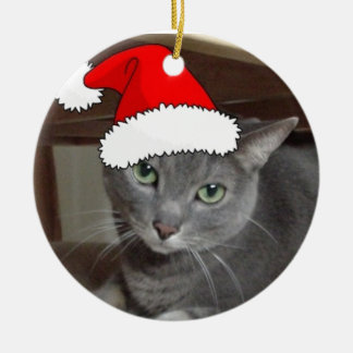 青ロシアの猫クリスマス セラミックオーナメント