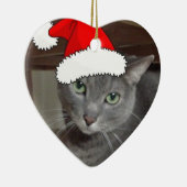 青ロシアの猫クリスマス セラミックオーナメント (右)