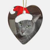 青ロシアの猫クリスマス セラミックオーナメント (左)