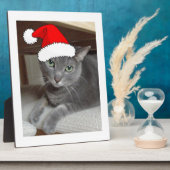 青ロシアの猫クリスマス フォトプラーク (側面)
