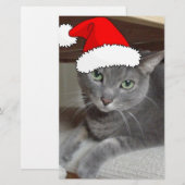 青ロシアの猫クリスマス 便箋 (正面/裏面)