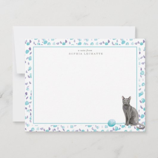 青ロシアの猫パーソナライズされた文房具 ノートカード (正面)