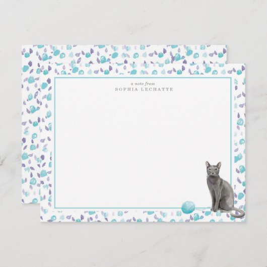 青ロシアの猫パーソナライズされた文房具 ノートカード (正面/裏面)