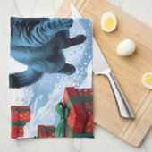 青ロシアの猫走の雪とクリスマス キッチンタオル (四つ折り)
