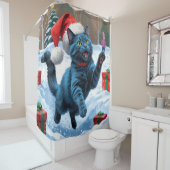 青ロシアの猫走の雪とクリスマス シャワーカーテン (インサイチュ)