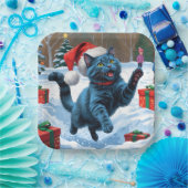 青ロシアの猫走の雪とクリスマス ペーパープレート (パーティー)