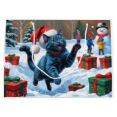 青ロシアの猫走の雪とクリスマス ラージペーパーバッグ (正面)