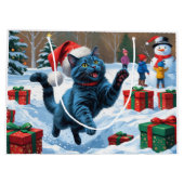 青ロシアの猫走の雪とクリスマス ラージペーパーバッグ (裏面)